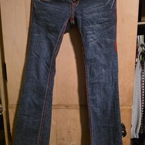 Stella Laguna Beach Blue Boot Cut Jeans with Red Stitching